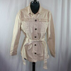 ICHI Belted Jacket Cream Canvas Button Up